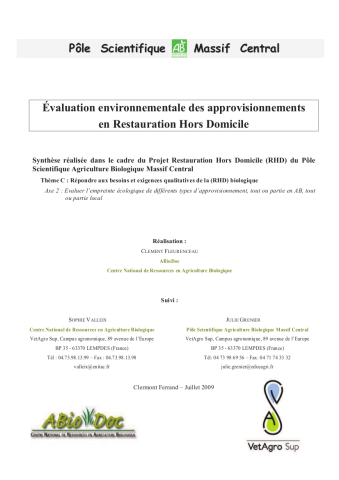 Évaluation environnementale des approvisionnements en Restauration Hors Domicile